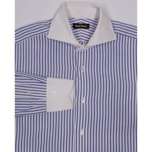 Paul Stuart Custom Blue White Striped Slim Cutaway Collar Dress Shirt (38) 15-32